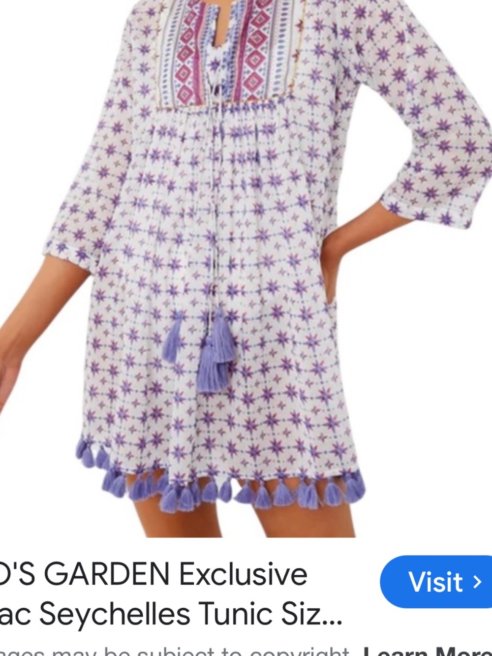 Ros Garden Cream Star-Print Boho Tunic Dress